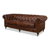 Castered Chesterfield Leather Sofa 89" Sofas & Loveseats LOOMLAN By Sarreid