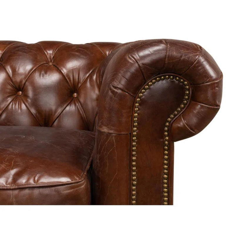 Castered Chesterfield Leather Sofa 89" Sofas & Loveseats LOOMLAN By Sarreid