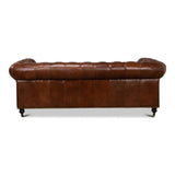 Castered Chesterfield Leather Sofa 89" Sofas & Loveseats LOOMLAN By Sarreid