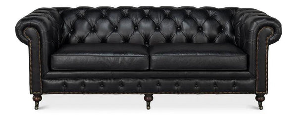 Castered Chesterfield Wood Onyx Black Sofa Sofas & Loveseats LOOMLAN By Sarreid