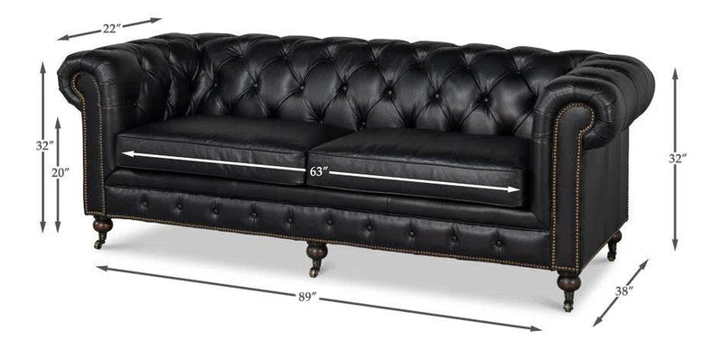 Castered Chesterfield Wood Onyx Black Sofa Sofas & Loveseats LOOMLAN By Sarreid