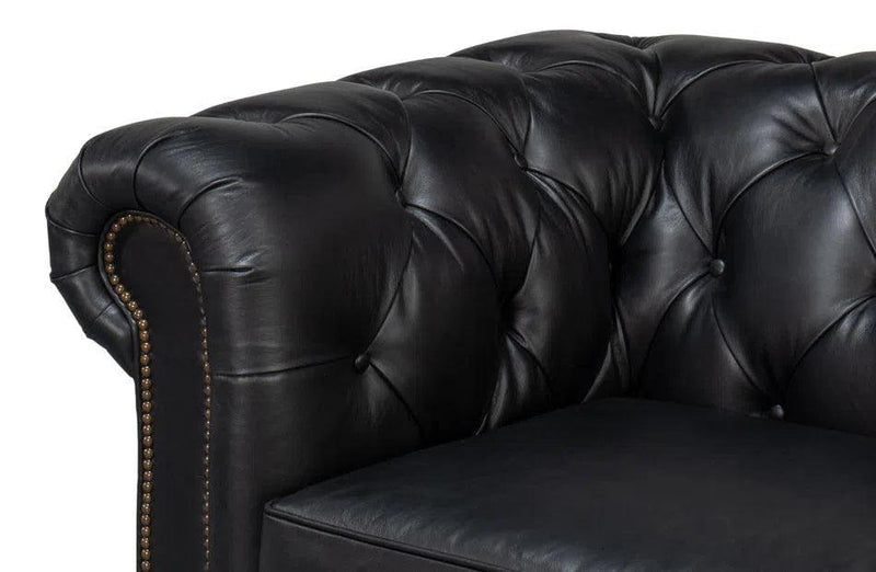 Castered Chesterfield Wood Onyx Black Sofa Sofas & Loveseats LOOMLAN By Sarreid