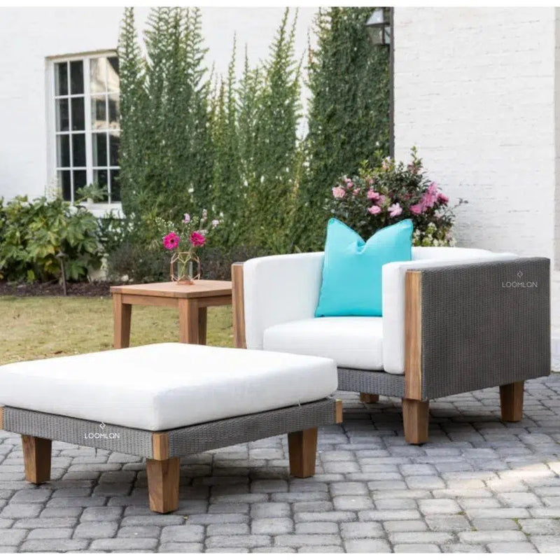 Catalina Ottoman All Weather Wicker and Teak Wood Made in USA Outdoor Ottomans LOOMLAN By Lloyd Flanders