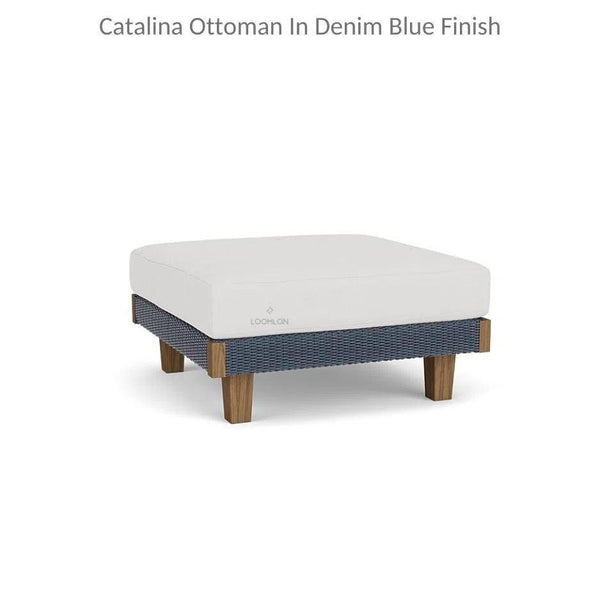 Catalina Ottoman All Weather Wicker and Teak Wood Made in USA Outdoor Ottomans LOOMLAN By Lloyd Flanders