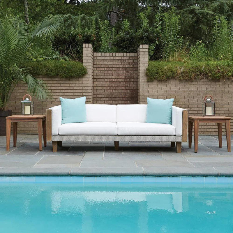 Catalina Wicker 90" Sofa With Teak Tables Made In USA Lloyd Flanders Outdoor Lounge Sets LOOMLAN By Lloyd Flanders