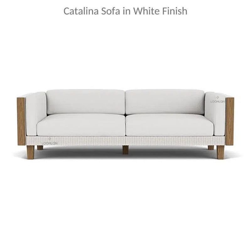 Catalina Wicker 90" Sofa With Teak Tables Made In USA Lloyd Flanders Outdoor Lounge Sets LOOMLAN By Lloyd Flanders