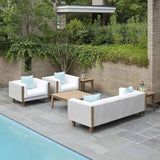 Catalina Wicker Lounge Set With Teak Tables Made In USA Lloyd Flanders Outdoor Lounge Sets LOOMLAN By Lloyd Flanders