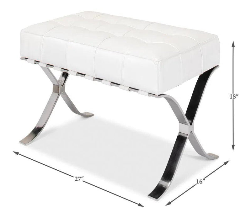 Catalunya Bench White Leather Silver Frame Bedroom Benches LOOMLAN By Sarreid