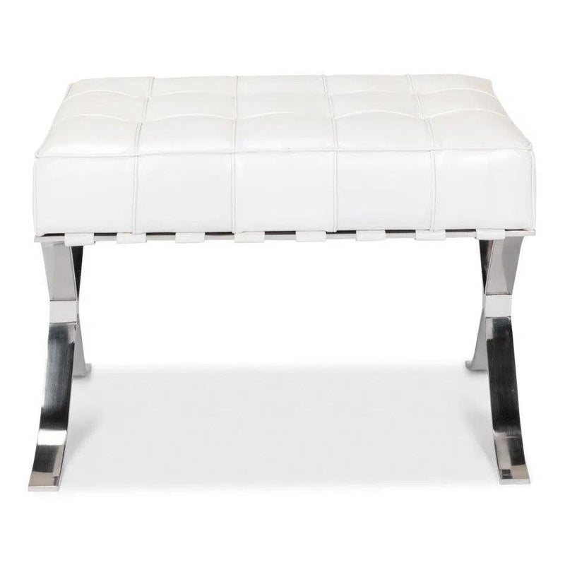 Catalunya Bench White Leather Silver Frame Bedroom Benches LOOMLAN By Sarreid