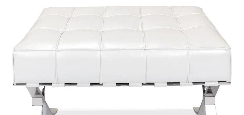 Catalunya Bench White Leather Silver Frame Bedroom Benches LOOMLAN By Sarreid