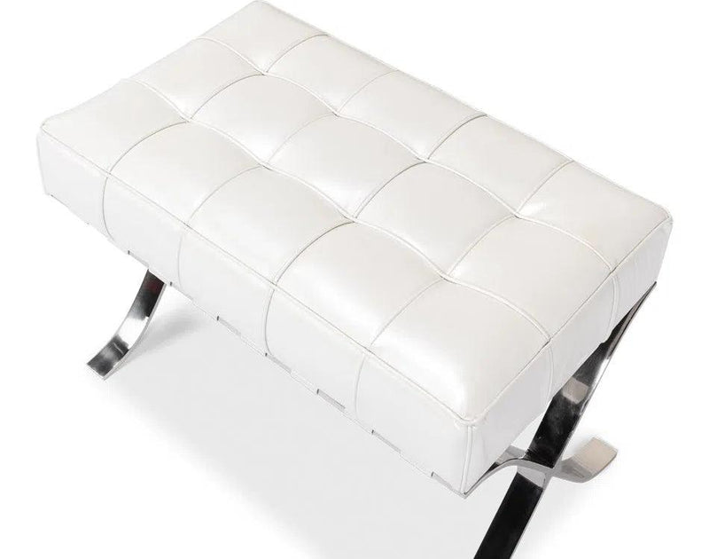 Catalunya Bench White Leather Silver Frame Bedroom Benches LOOMLAN By Sarreid