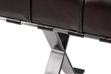 Catalunya Leather and Stainless Steel Dark Brown Long Bench Bedroom Benches LOOMLAN By Sarreid