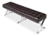 Catalunya Leather and Stainless Steel Dark Brown Long Bench Bedroom Benches LOOMLAN By Sarreid