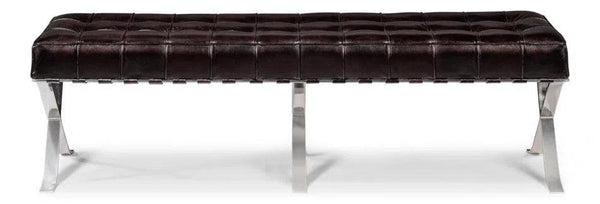 Catalunya Leather and Stainless Steel Dark Brown Long Bench Bedroom Benches LOOMLAN By Sarreid