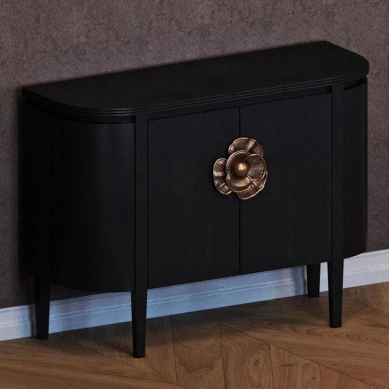 Caviar Cabinet with Antique Brass Briallen Black Demi-Lune Accent Cabinets LOOMLAN By Currey & Co