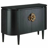 Caviar Cabinet with Antique Brass Briallen Black Demi-Lune Accent Cabinets LOOMLAN By Currey & Co