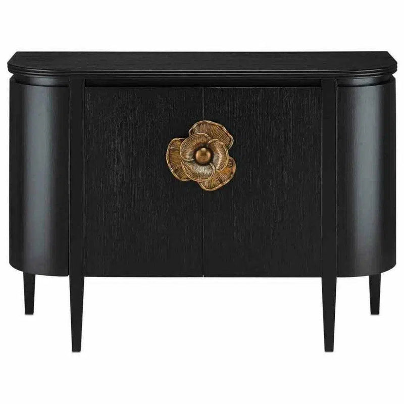 Caviar Cabinet with Antique Brass Briallen Black Demi-Lune Accent Cabinets LOOMLAN By Currey & Co