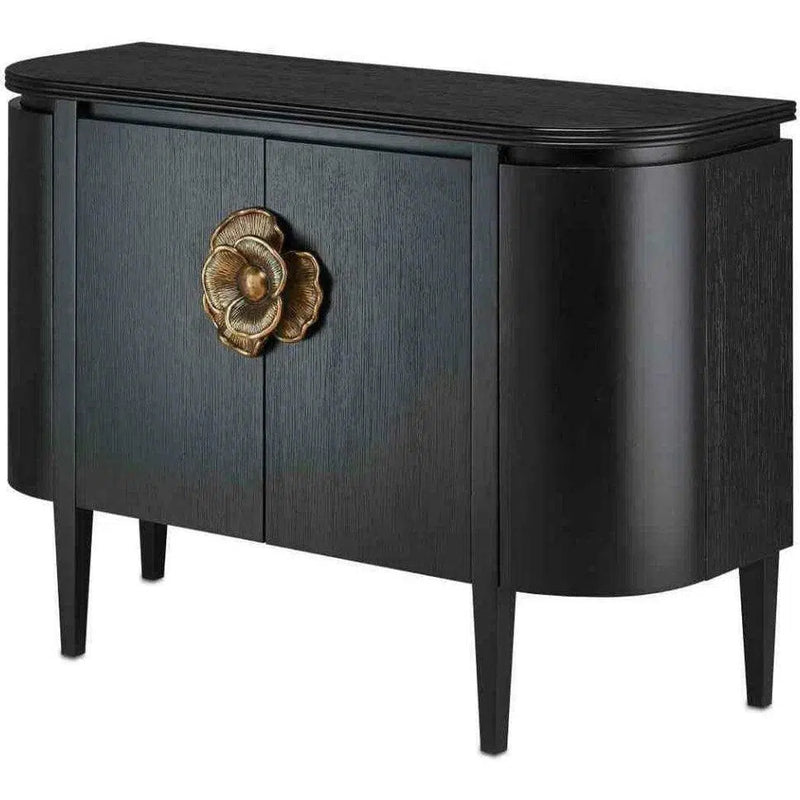 Caviar Cabinet with Antique Brass Briallen Black Demi-Lune Accent Cabinets LOOMLAN By Currey & Co