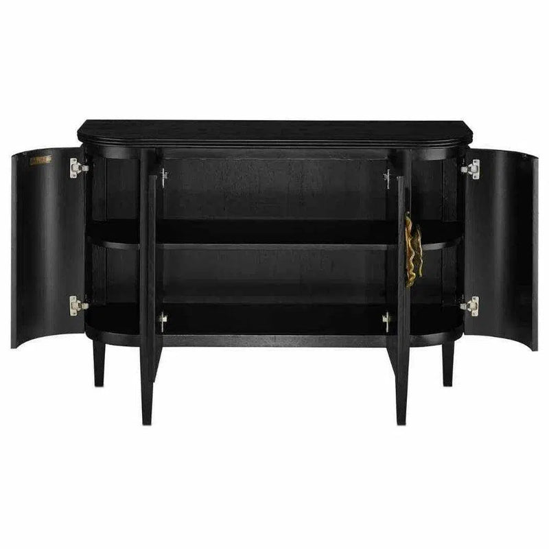 Caviar Cabinet with Antique Brass Briallen Black Demi-Lune Accent Cabinets LOOMLAN By Currey & Co