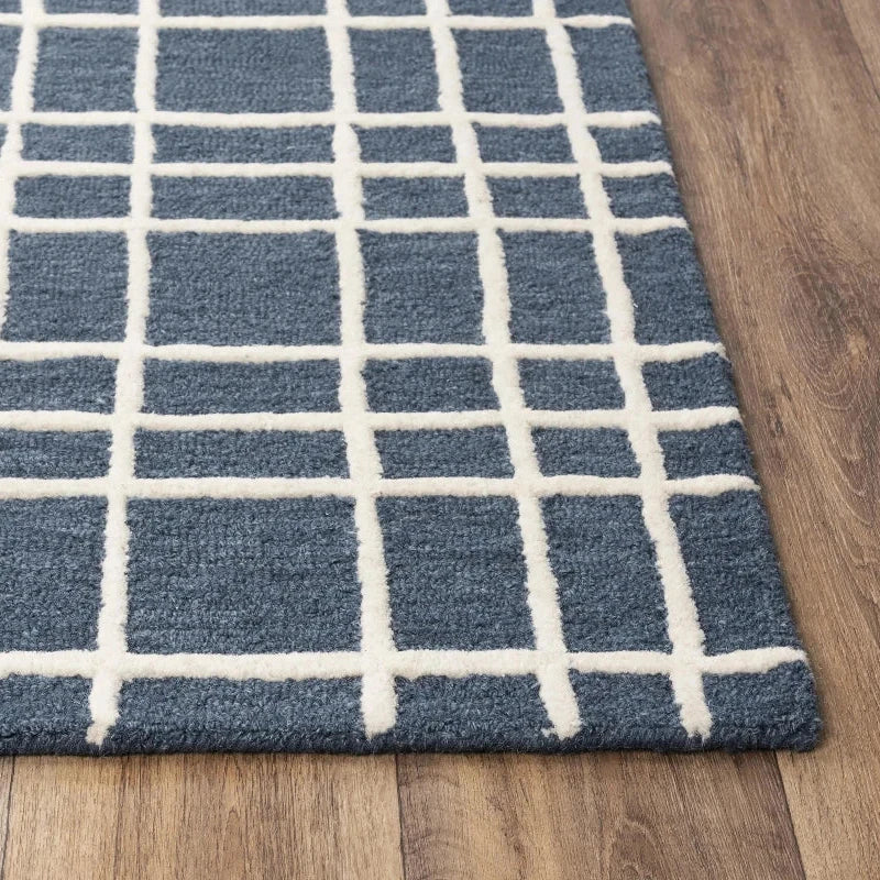 Ceas Plaid Blue Living Room Rug Area Rugs LOOMLAN By LOOMLAN