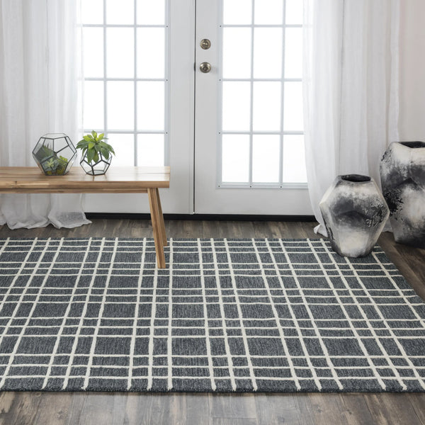 Cees Plaid Gray Living Room Rug Area Rugs LOOMLAN By LOOMLAN