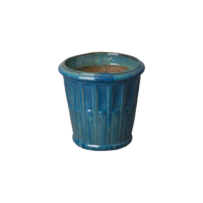 Ceramic Teal Round Pot Outdoor Planters LOOMLAN By Emissary