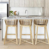 Certified Teak Wood Counter Stool With Linen Cushion Counter Stools LOOMLAN By Artesia