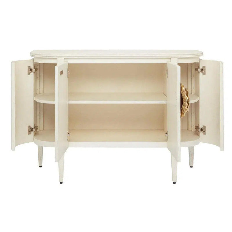 Ceruse White Brass Briallen White Demi-Lune Accent Cabinets LOOMLAN By Currey & Co