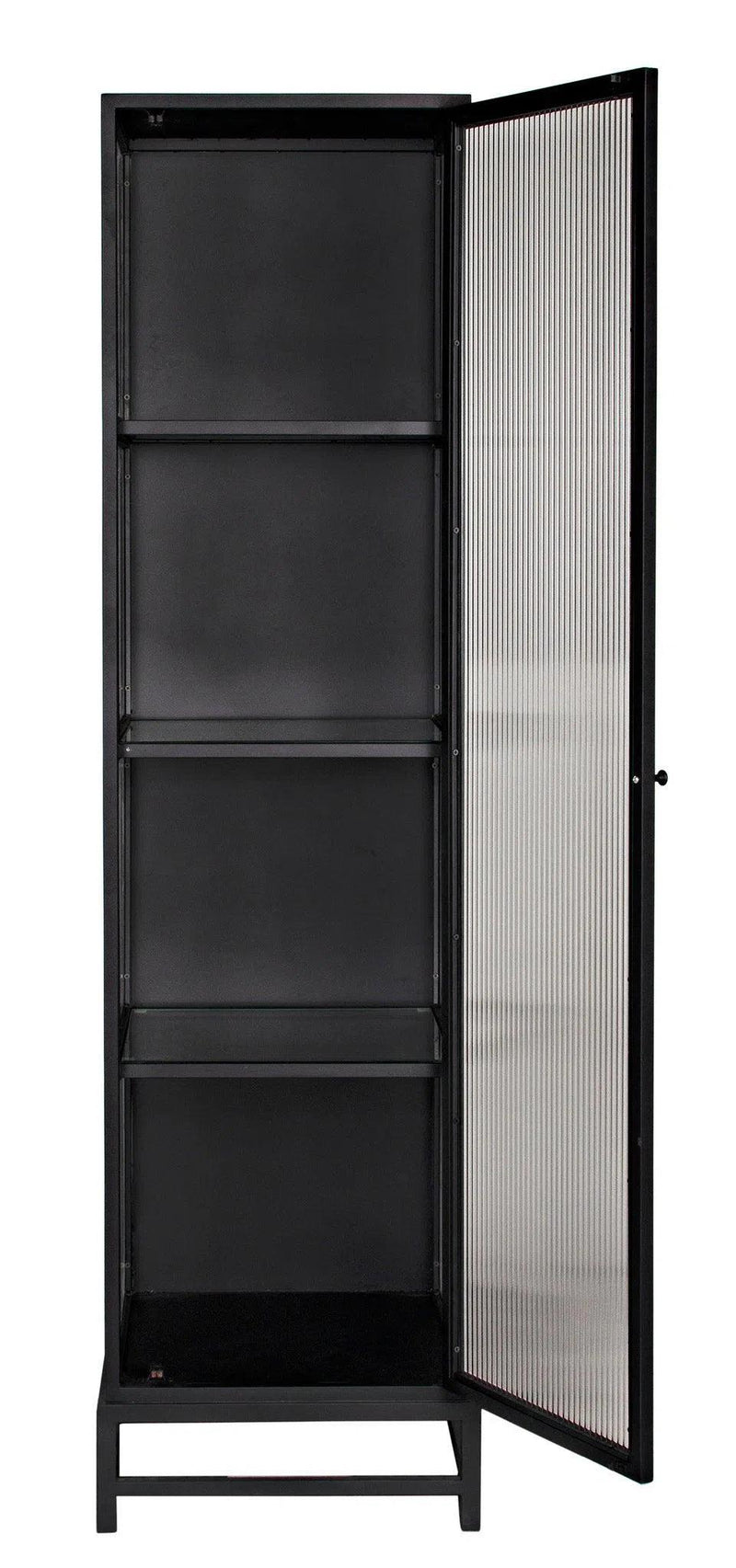 Chandler Tall Glass Display Curio Cabinet Black Metal Bookcases LOOMLAN By Noir