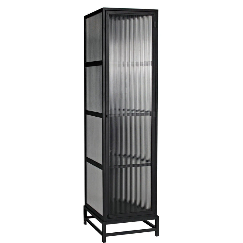 Chandler Tall Glass Display Curio Cabinet Black Metal Bookcases LOOMLAN By Noir