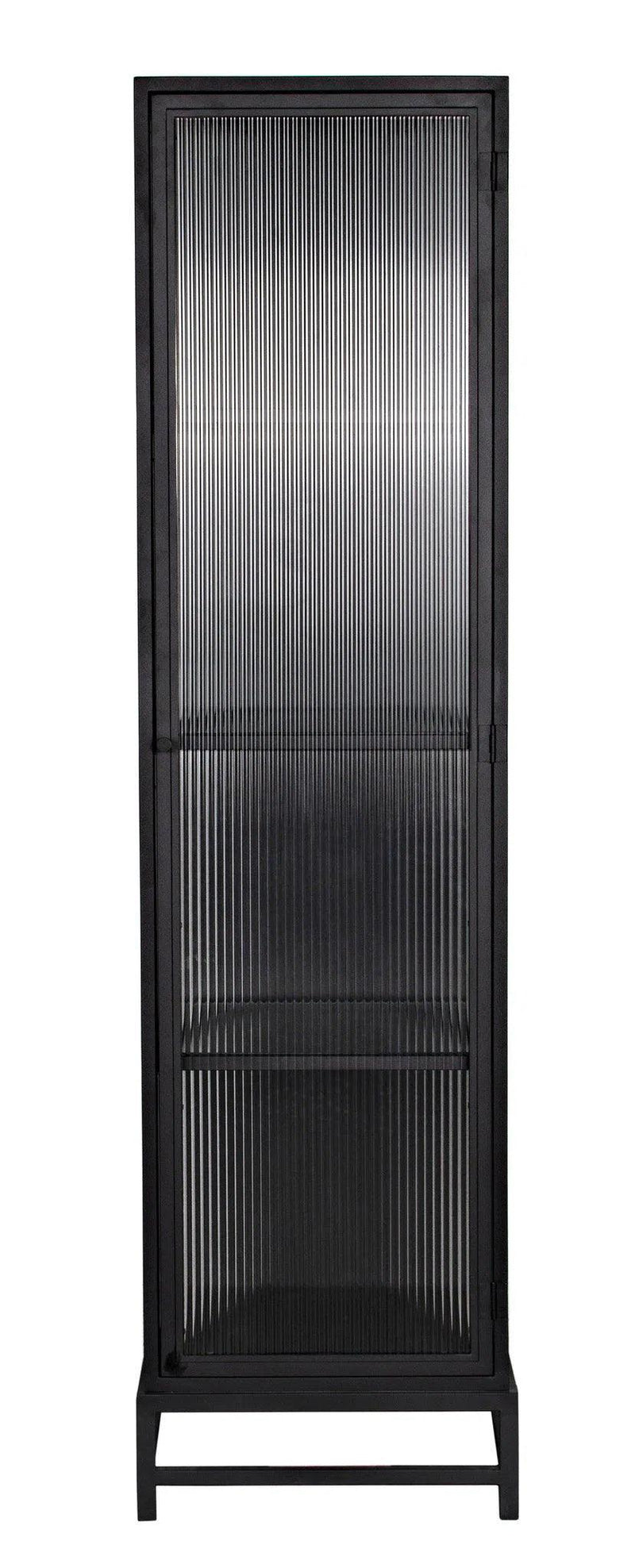 Chandler Tall Glass Display Curio Cabinet Black Metal Bookcases LOOMLAN By Noir