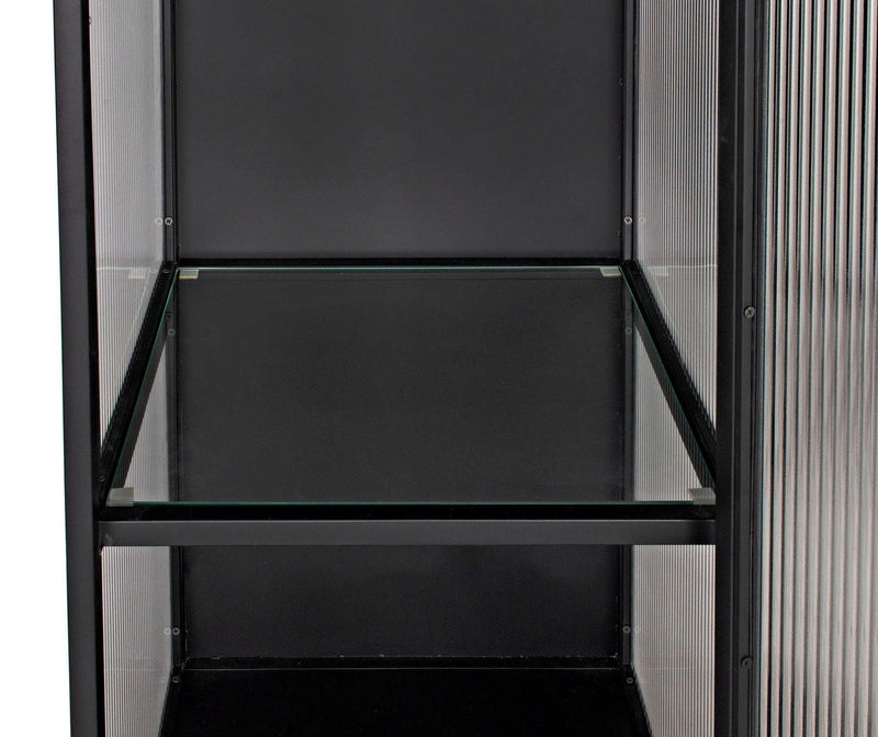 Chandler Tall Glass Display Curio Cabinet Black Metal Bookcases LOOMLAN By Noir