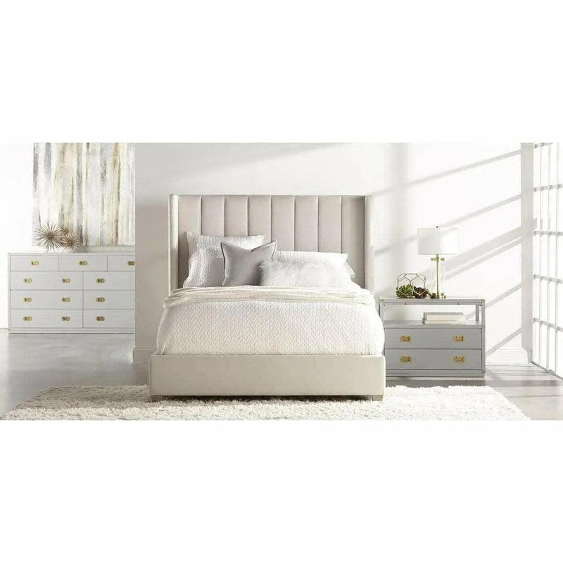 Chandler Wingback Cream Velvet Platform Bed Beds LOOMLAN By Essentials For Living