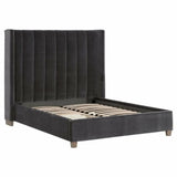 Chandler Wingback Dark Gray Velvet Platform Bed Beds LOOMLAN By Essentials For Living