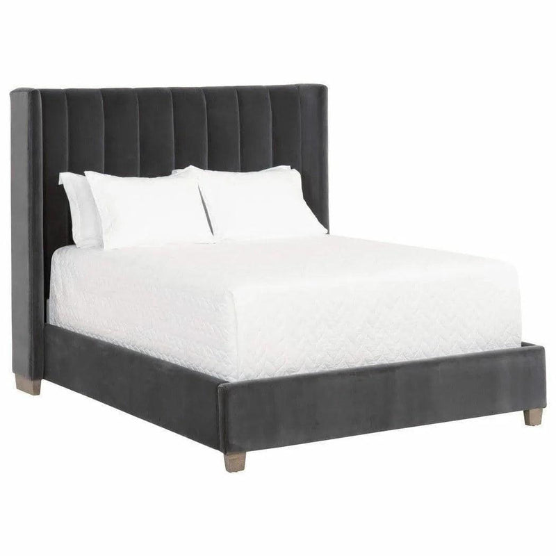 Chandler Wingback Dark Gray Velvet Platform Bed Beds LOOMLAN By Essentials For Living