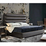 Channel Tufted Dark Grey Leather Bed Frame Beds LOOMLAN By Diamond Sofa