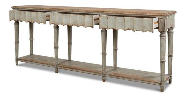 Chantal Console Table With Drawers and Storage Shelf In Natural Rustic Console Tables LOOMLAN By Sarreid