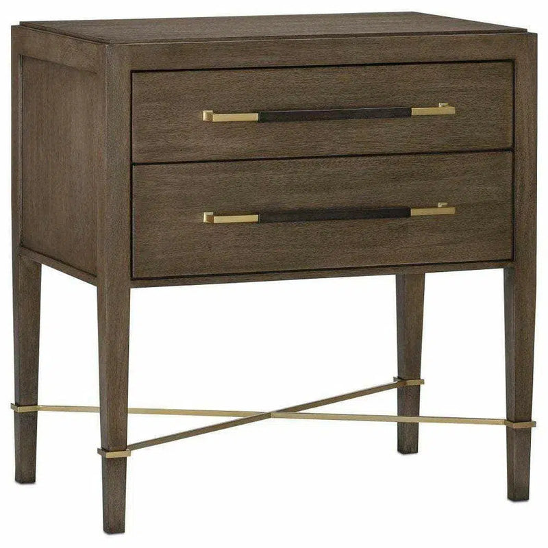 Chanterelle Coffee Champagne Verona Brown 2 Drawer Nightstand Nightstands LOOMLAN By Currey & Co