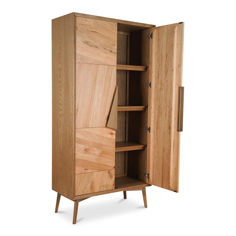 Charlton Solid Oak and Iron Brown Tall Cabinet Bookcases LOOMLAN By Moe's Home