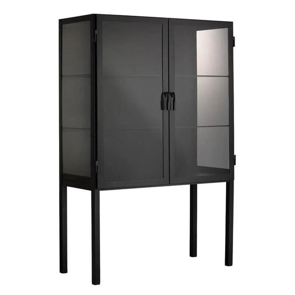 Chauncey Wide Black Curio Cabinet Glass Doors Accent Cabinets LOOMLAN By Jamie Young