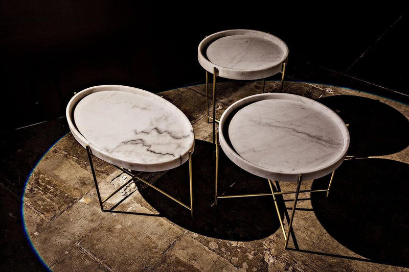 Che Steel and Marble White Oval Cocktail Table Coffee Tables LOOMLAN By Noir