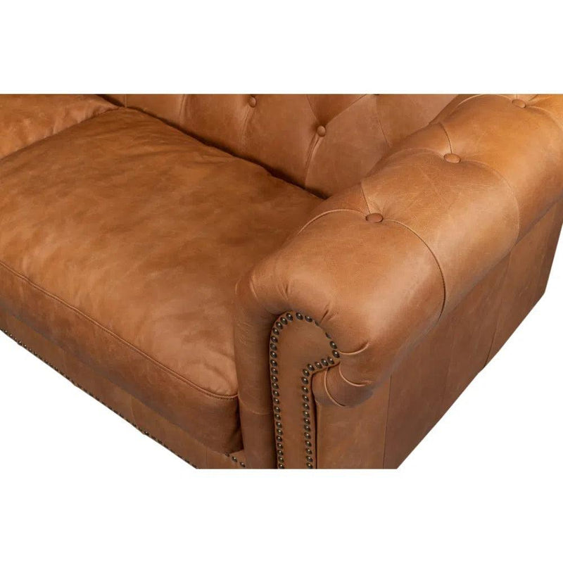 Chesterfield Kingston Sofa Tan Leather 2 Cushions Sofas & Loveseats LOOMLAN By Sarreid