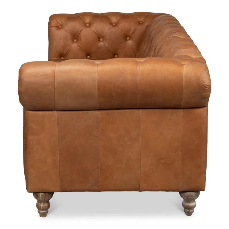 Chesterfield Kingston Sofa Tan Leather 2 Cushions Sofas & Loveseats LOOMLAN By Sarreid