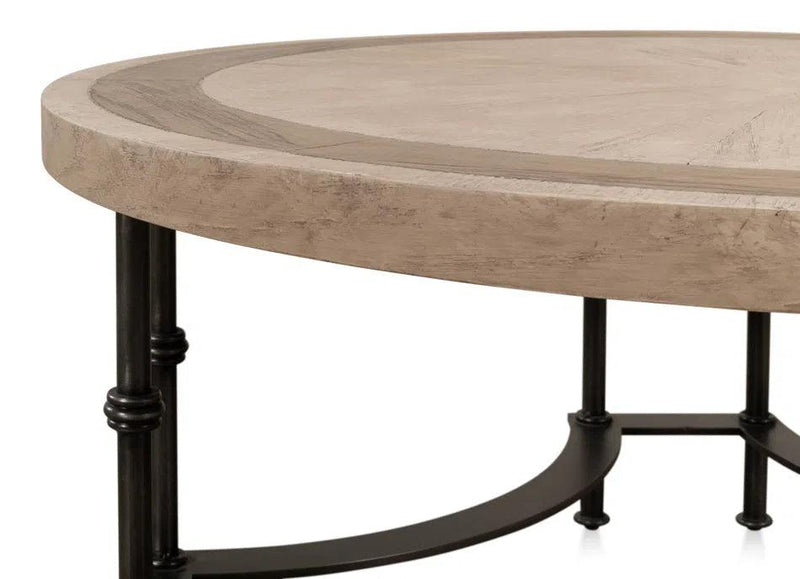 Chisholm Equestrian Cocktail Round Coffee Table Grey Coffee Tables LOOMLAN By Sarreid