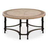 Chisholm Equestrian Cocktail Round Coffee Table Grey Coffee Tables LOOMLAN By Sarreid