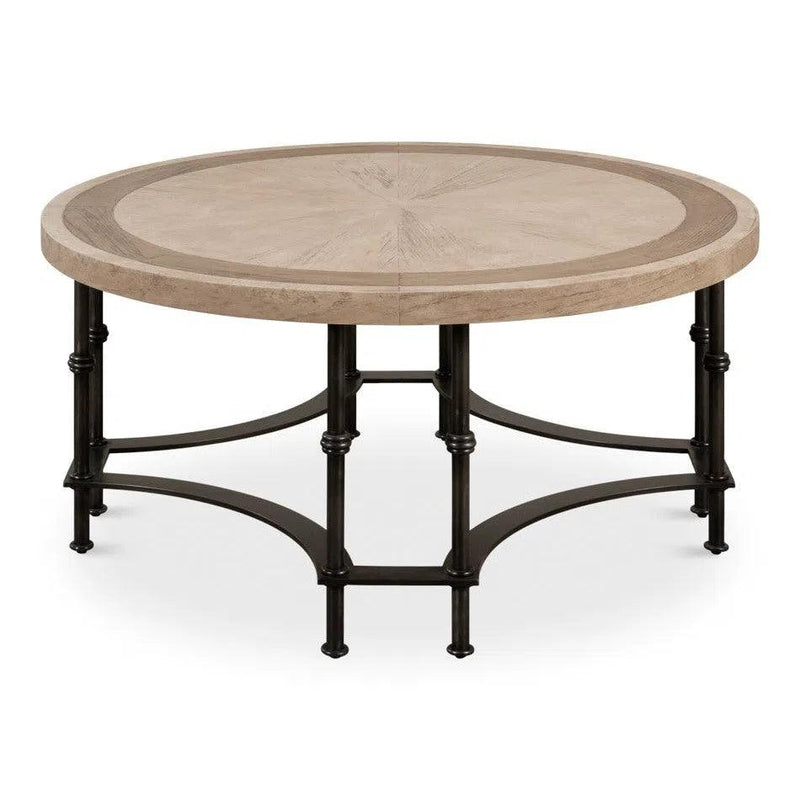 Chisholm Equestrian Cocktail Round Coffee Table Grey Coffee Tables LOOMLAN By Sarreid