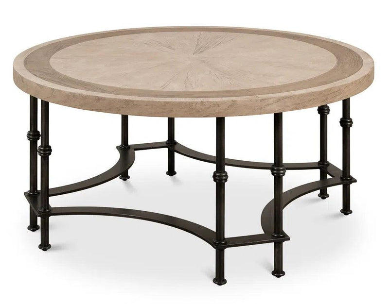 Chisholm Equestrian Cocktail Round Coffee Table Grey Coffee Tables LOOMLAN By Sarreid