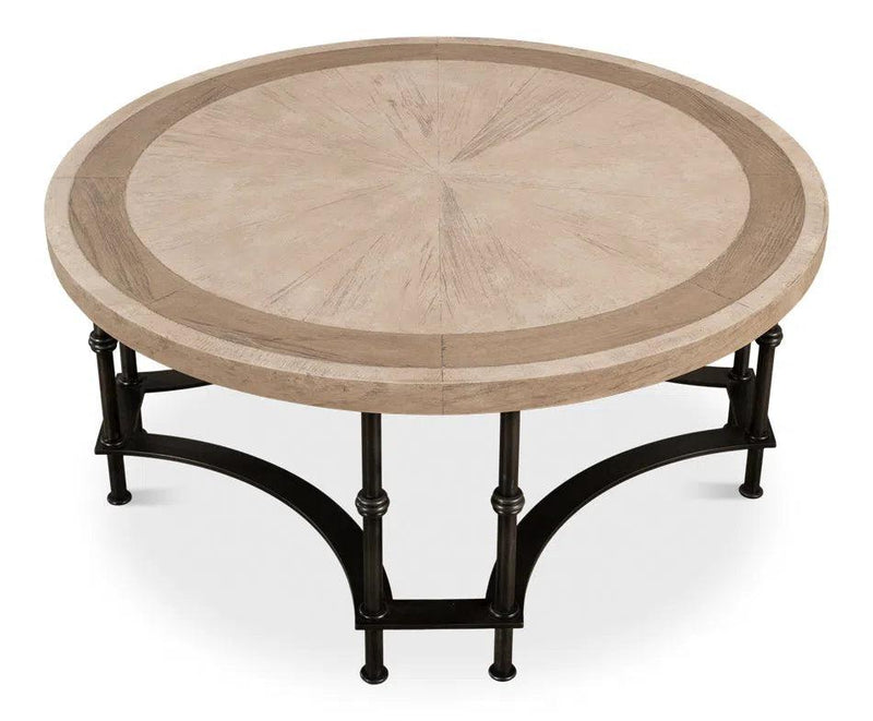 Chisholm Equestrian Cocktail Round Coffee Table Grey Coffee Tables LOOMLAN By Sarreid