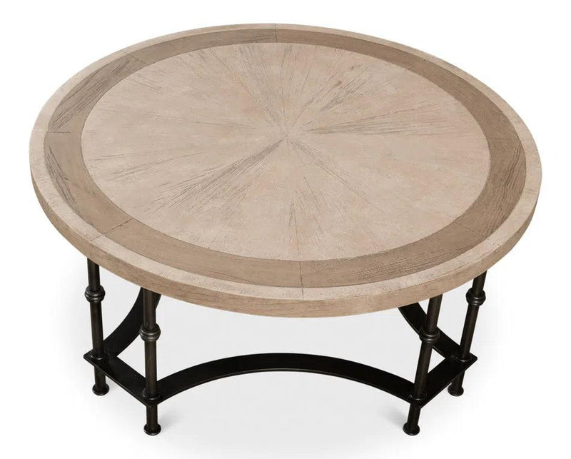 Chisholm Equestrian Cocktail Round Coffee Table Grey Coffee Tables LOOMLAN By Sarreid