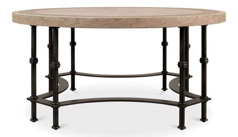 Chisholm Equestrian Cocktail Round Coffee Table Grey Coffee Tables LOOMLAN By Sarreid